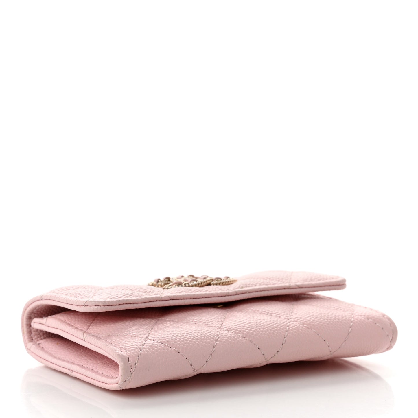 Caviar Quilted Crystal CC Flap Card Holder Pink