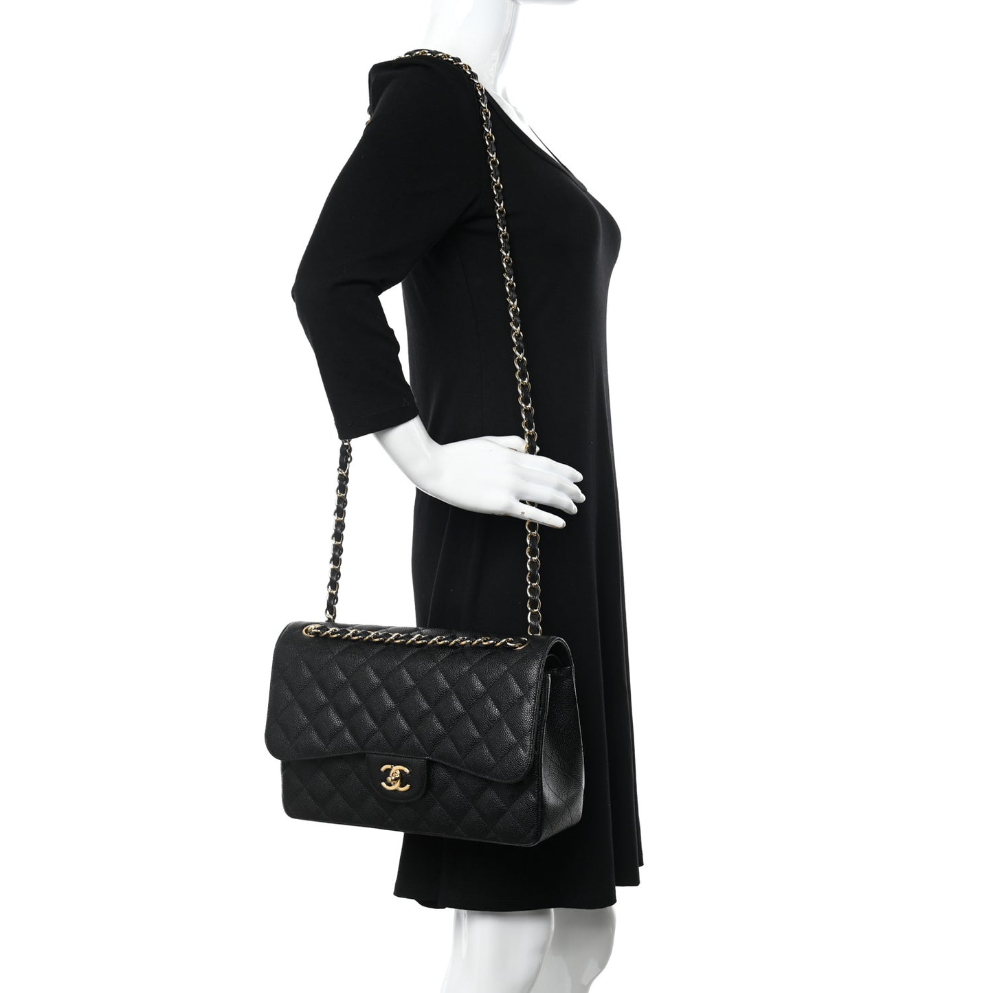 Caviar Quilted Jumbo Double Flap Black
