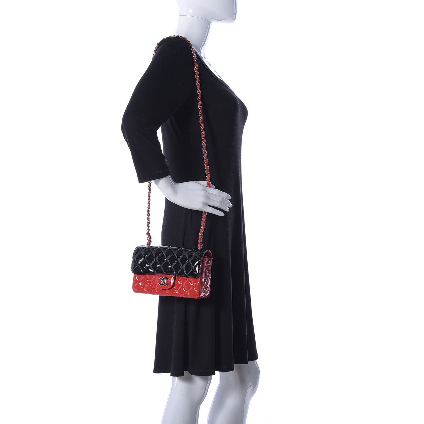 Patent Calfskin Quilted Bi-Color Mini Rectangular Flap Red Black