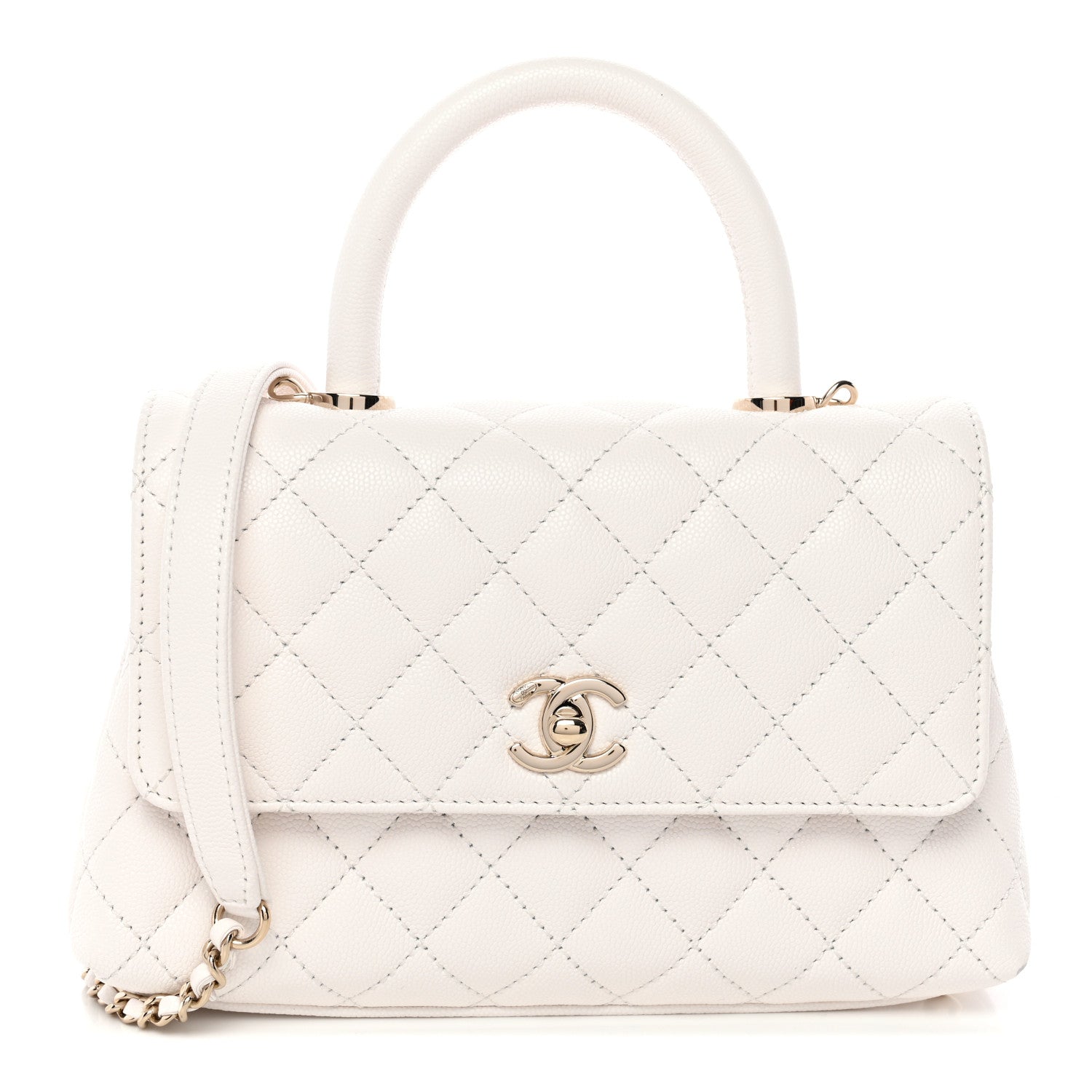 Chanel Caviar Quilted Mini Coco Handle Flap White 1 of 12