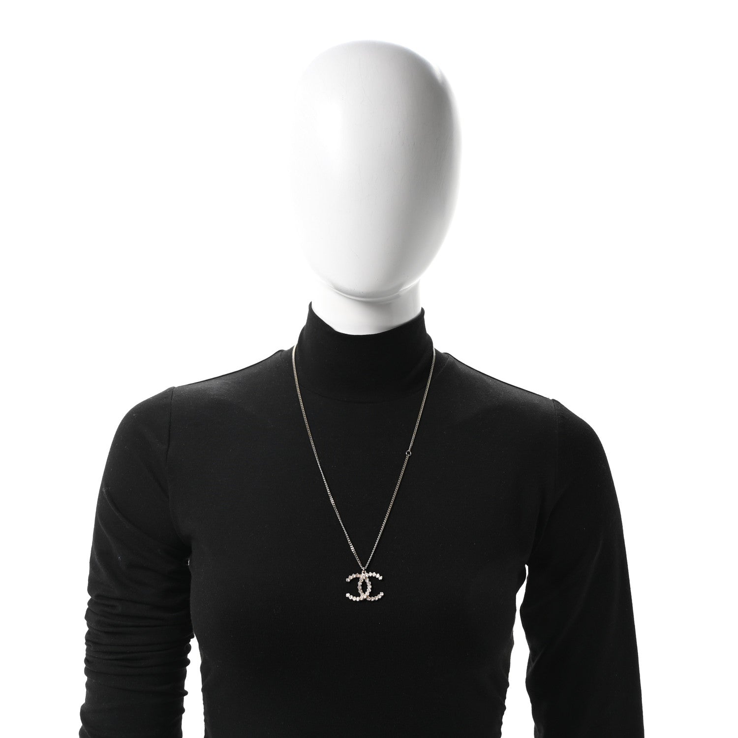 Chanel Crystal CC Pendant Necklace Gold 2 of 5