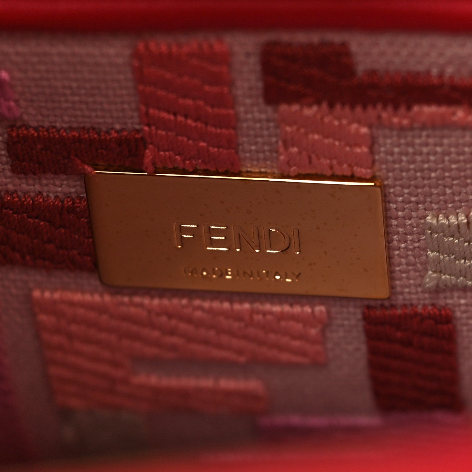 Fendi Vitello Seta Canvas FF Embroidered Mini Peekaboo Iconic Satchel Rosso Cardinale Multicolor 6 of 6