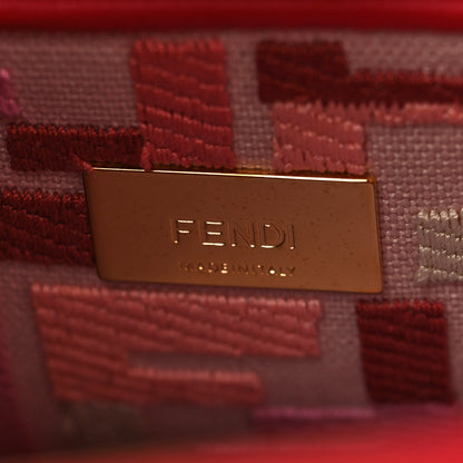 Fendi Vitello Seta Canvas FF Embroidered Mini Peekaboo Iconic Satchel Rosso Cardinale Multicolor 6 of 6