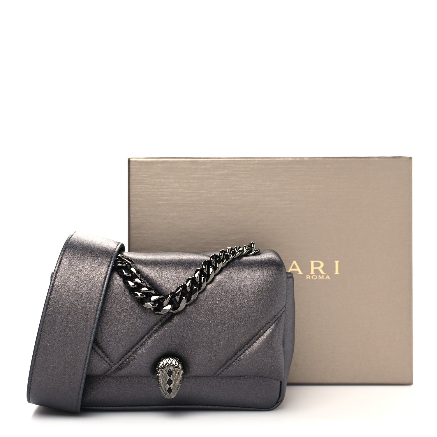 Bulgari Metallic Calfskin Matelasse Mini Serpenti Cabochon Crossbody Bag Gray 11 of 11