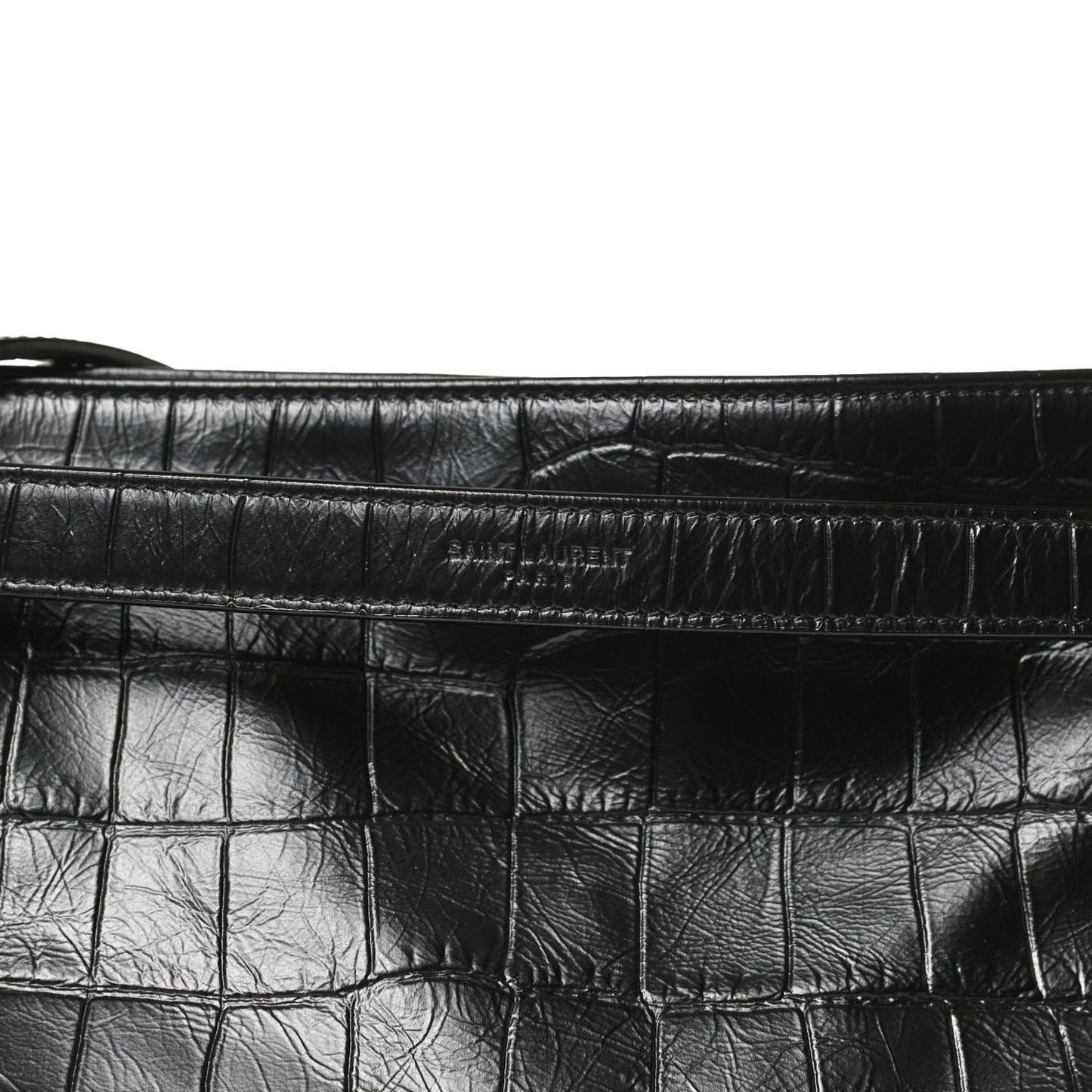 Calfskin Crocodile Embossed Monogram Medium Niki Shopping Bag Black