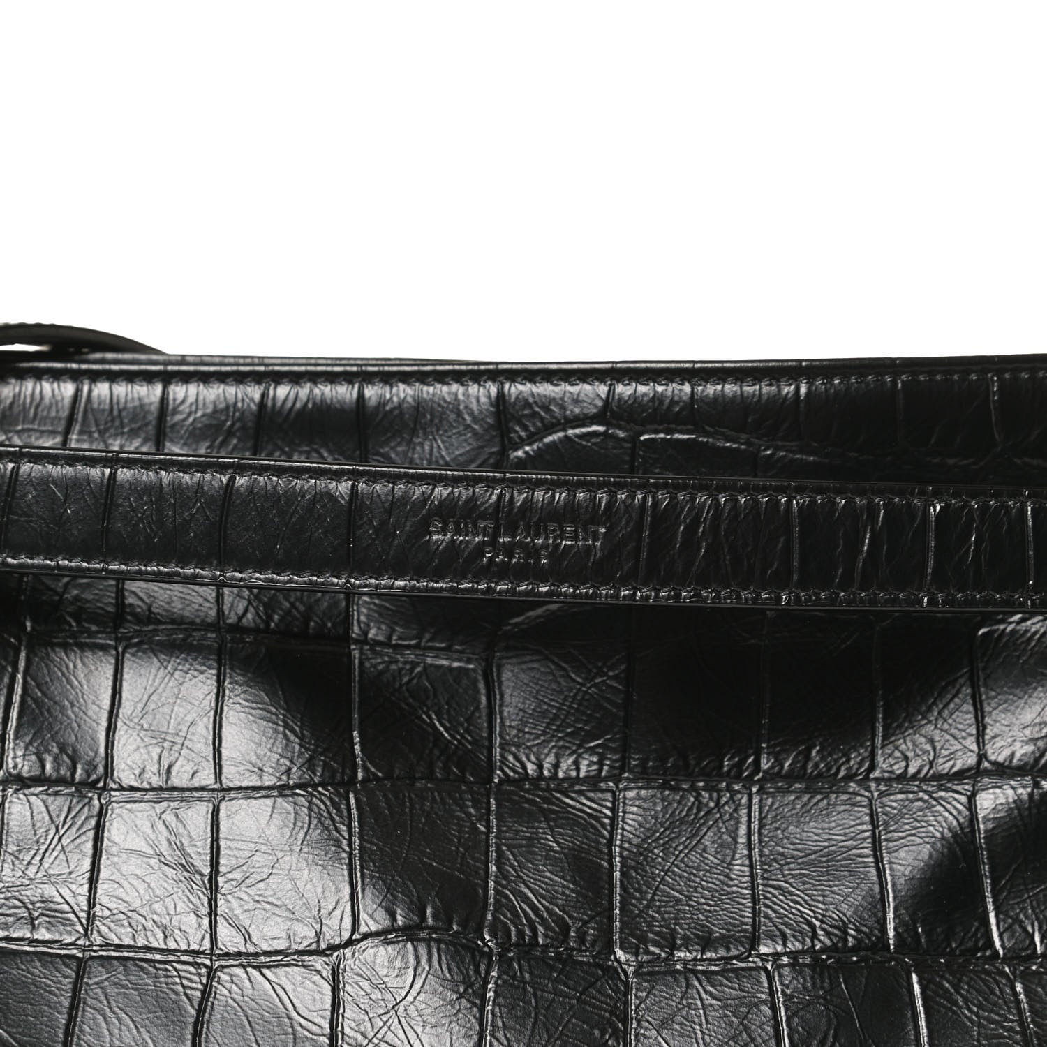 Saint Laurent Calfskin Crocodile Embossed Monogram Medium Niki Shopping Bag Black 8 of 13