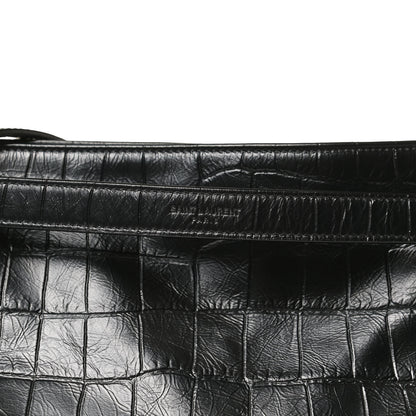 Saint Laurent Calfskin Crocodile Embossed Monogram Medium Niki Shopping Bag Black 8 of 13