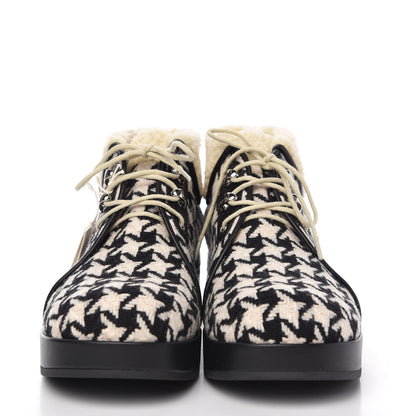 Gucci Optical Tweed Faux Shearling Houndstooth Victor Lace Up Ankle Boots 41 White Black 2 of 8