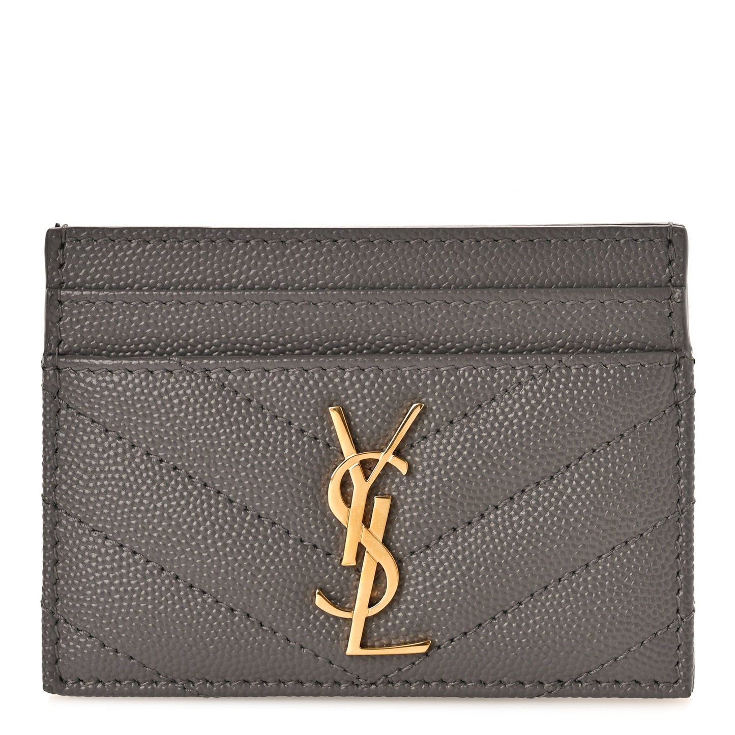 Grain De Poudre Matelasse Chevron Monogram Credit Card Case Fog