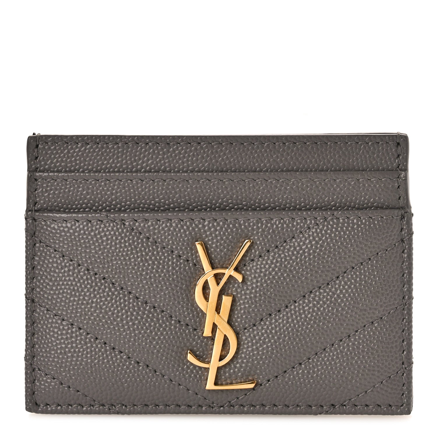 Saint Laurent Grain De Poudre Matelasse Chevron Monogram Credit Card Case Fog 1 of 8