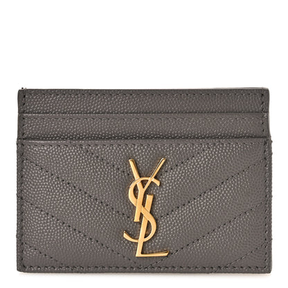 Saint Laurent Grain De Poudre Matelasse Chevron Monogram Credit Card Case Fog 1 of 8