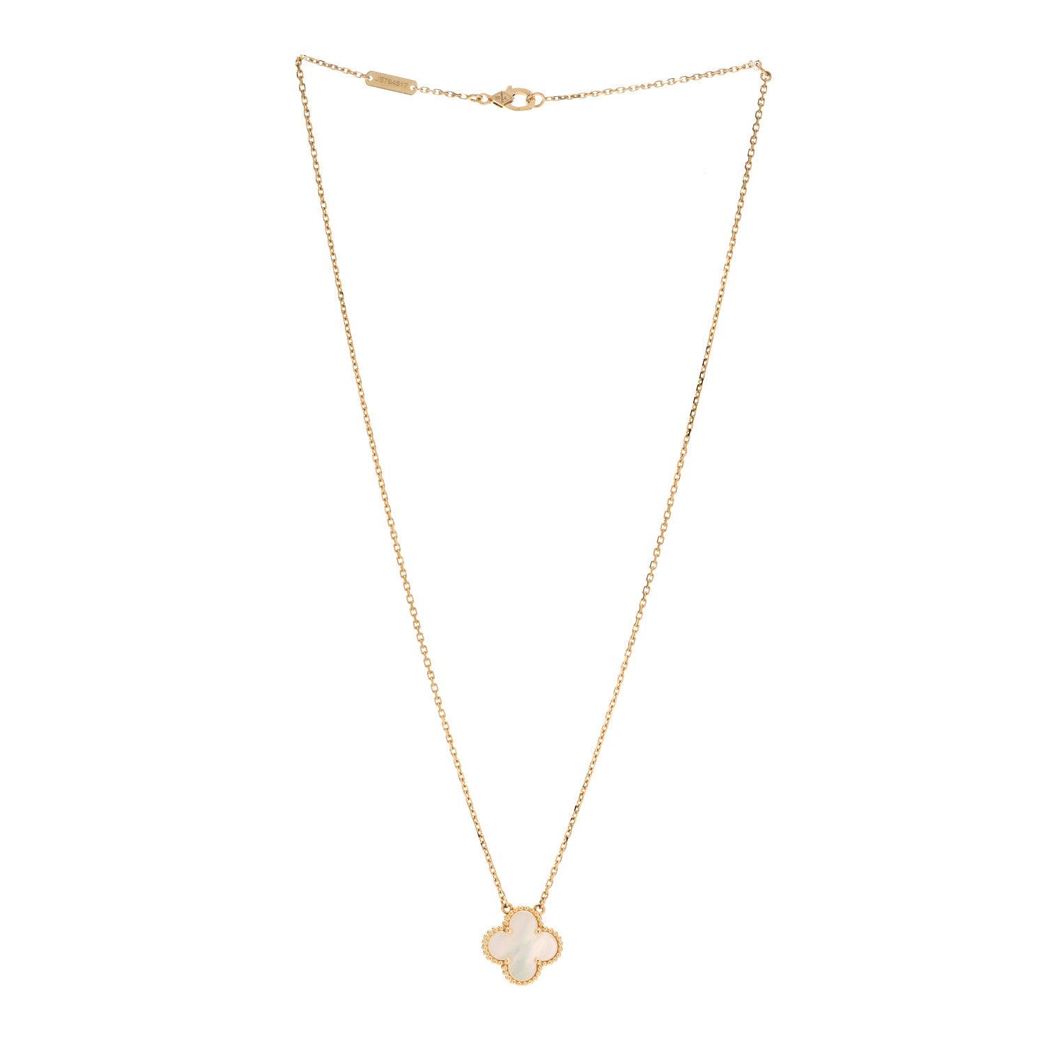 Van Cleef & Arpels 18K Yellow Gold Mother of Pearl Vintage Alhambra Pendant Necklace 2 of 5