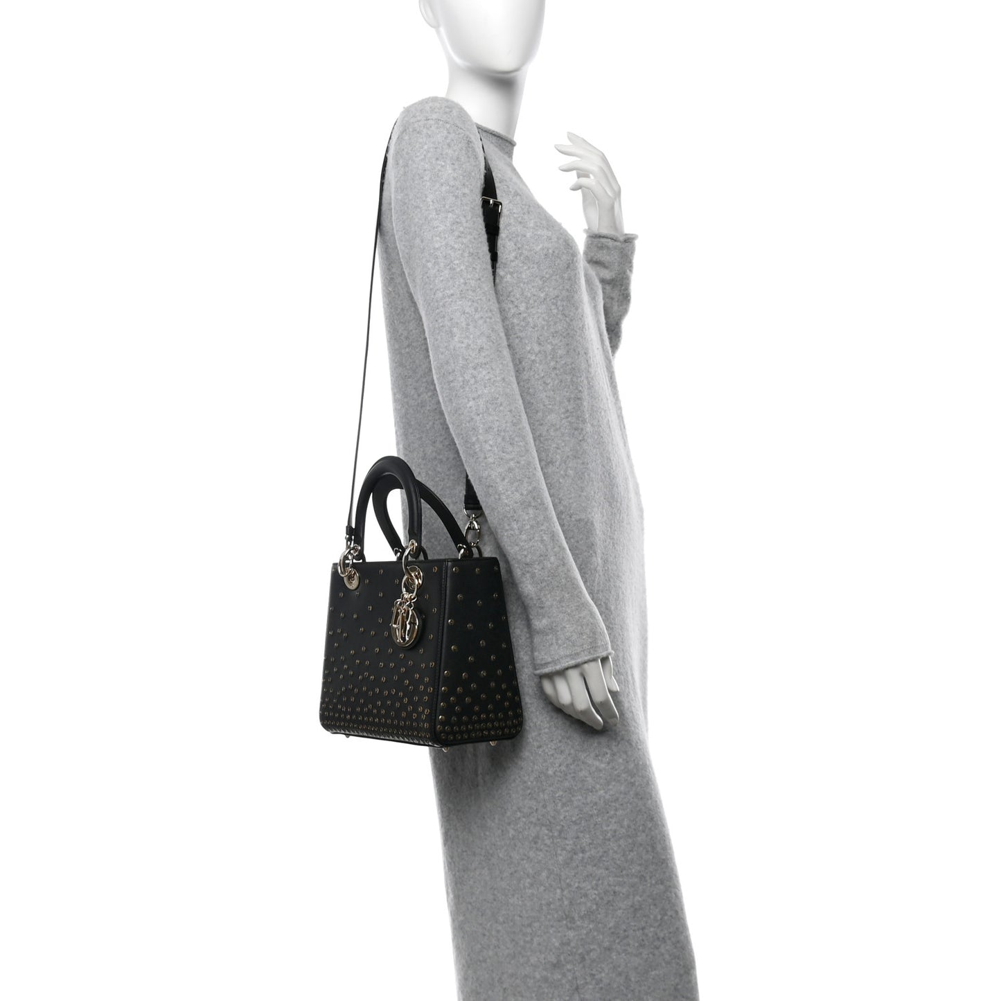 Calfskin Studded Sequin Medium Lady Dior Black
