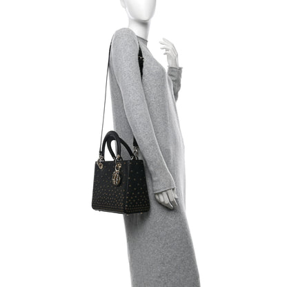 Christian Dior Calfskin Studded Sequin Medium Lady Dior Black 2 of 10