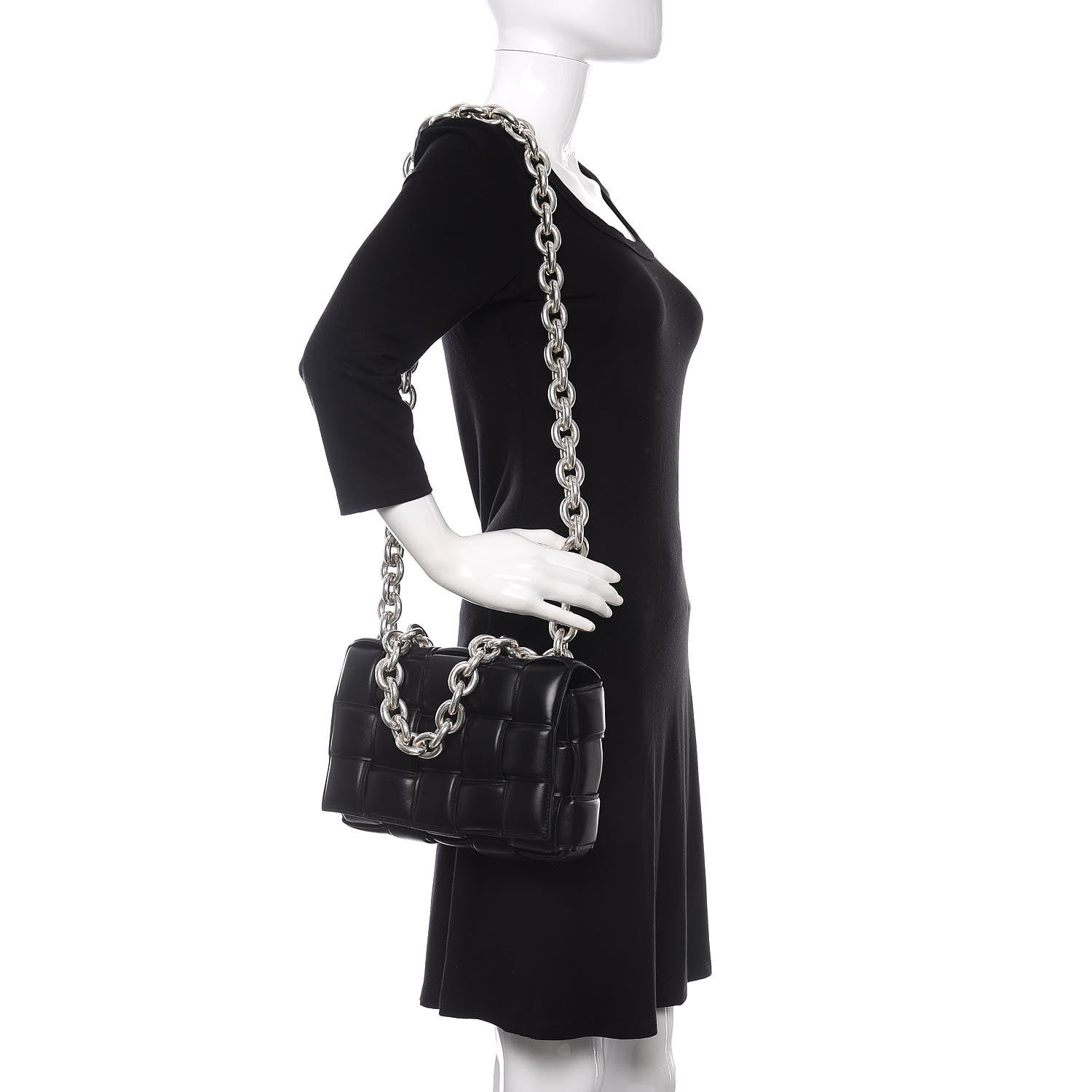Bottega Veneta Lambskin Maxi Intreccio Padded Chain Cassette Crossbody Bag Black 2 of 9
