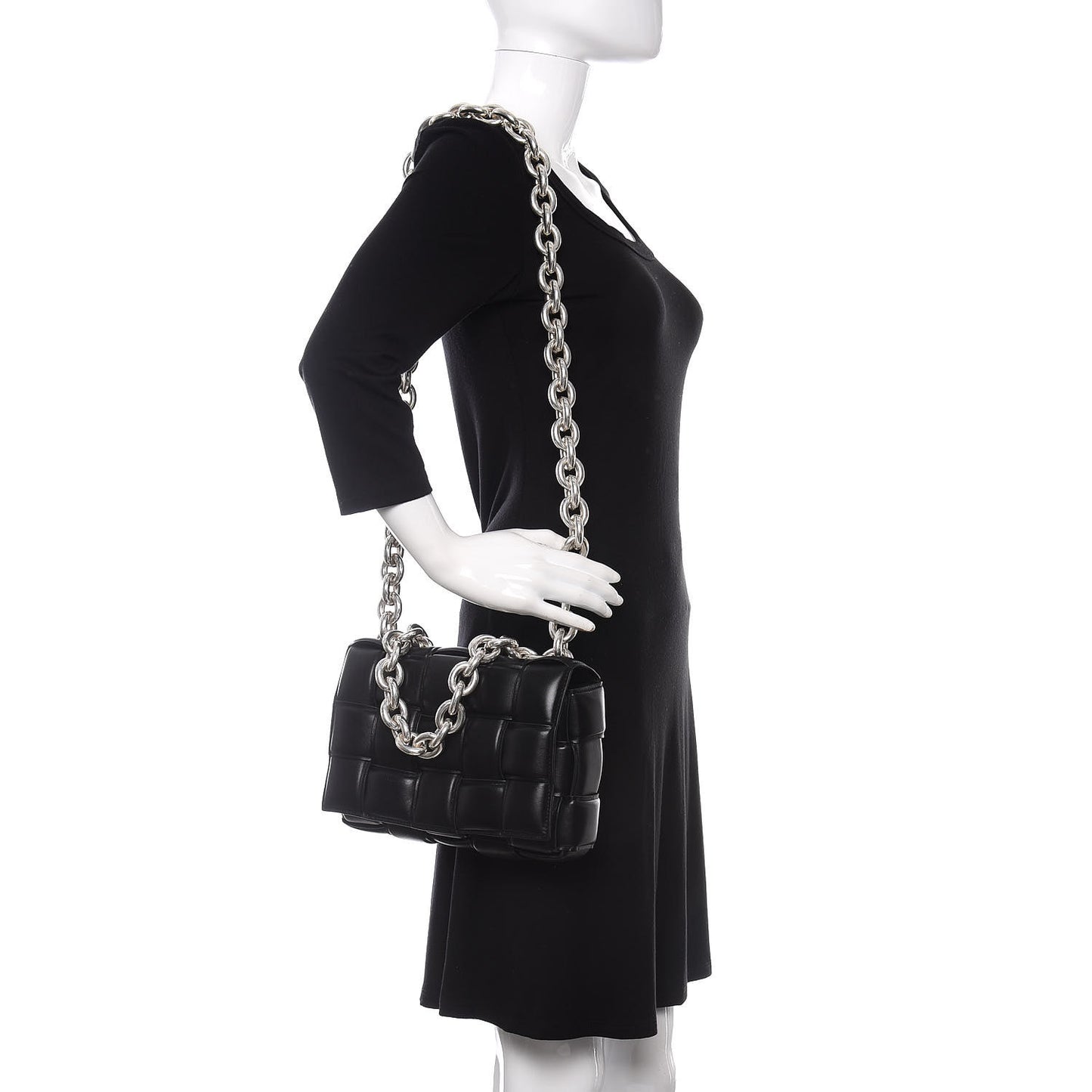 Lambskin Maxi Intreccio Padded Chain Cassette Crossbody Bag Black