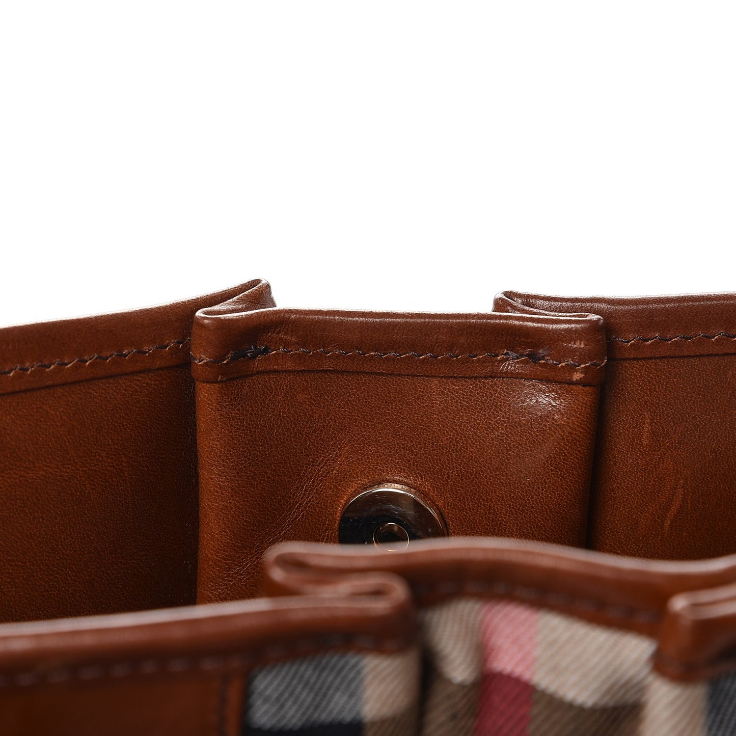 House Check Bridle Calfskin Small Whipstitch Tote Dark Tan