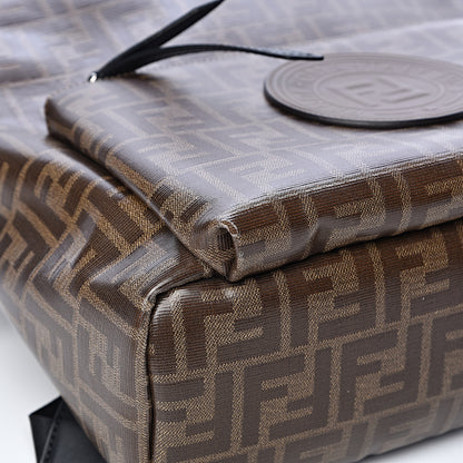 Fendi Glazed Fabric Vitello Century FF 1974 Stamp Patch Pouch Pocket Backpack Mogano Panna Black 8 of 11