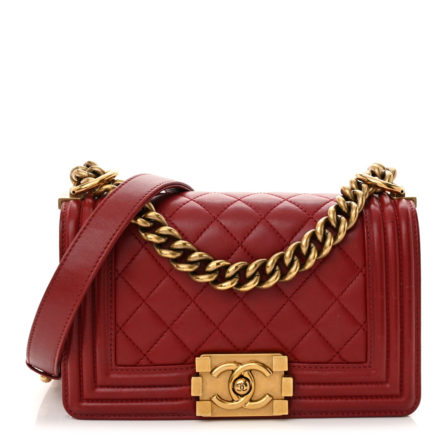 Lambskin Quilted Small Boy Flap Dark Red