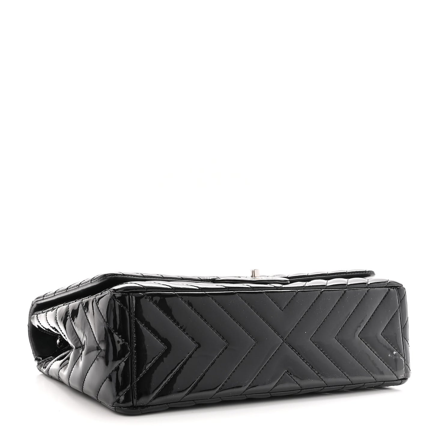 Patent Chevron Quilted Maxi Single Flap Black