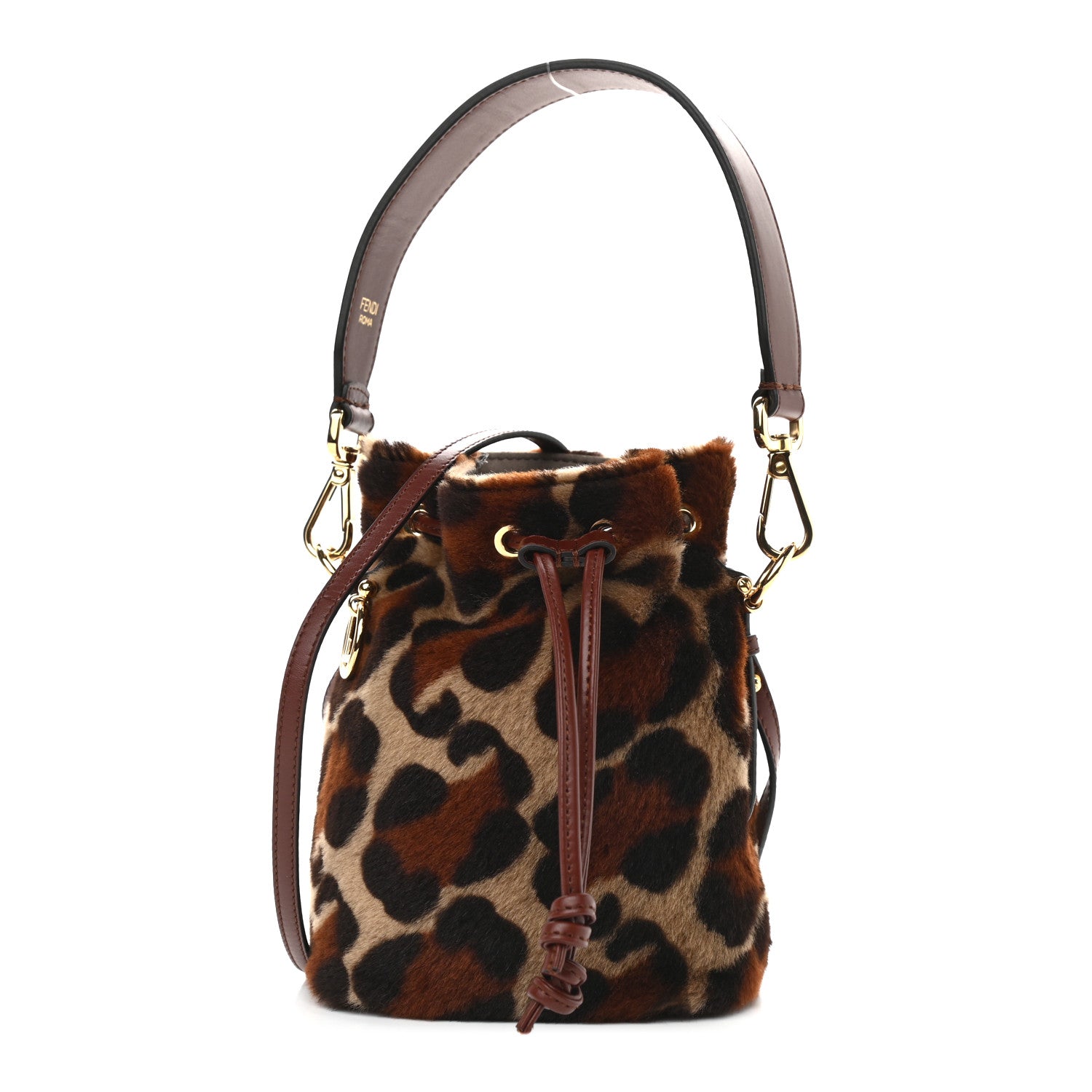 Fendi Wool Vitello King F is Fendi Leopard Print Mini Mon Tresor Bucket Bag Brown Multicolor 1 of 9