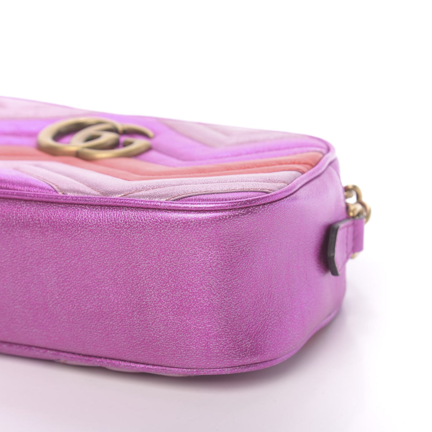 Laminated Nappa Matelasse Small GG Marmont Chain Shoulder Bag Fuxia Rosso Rosa