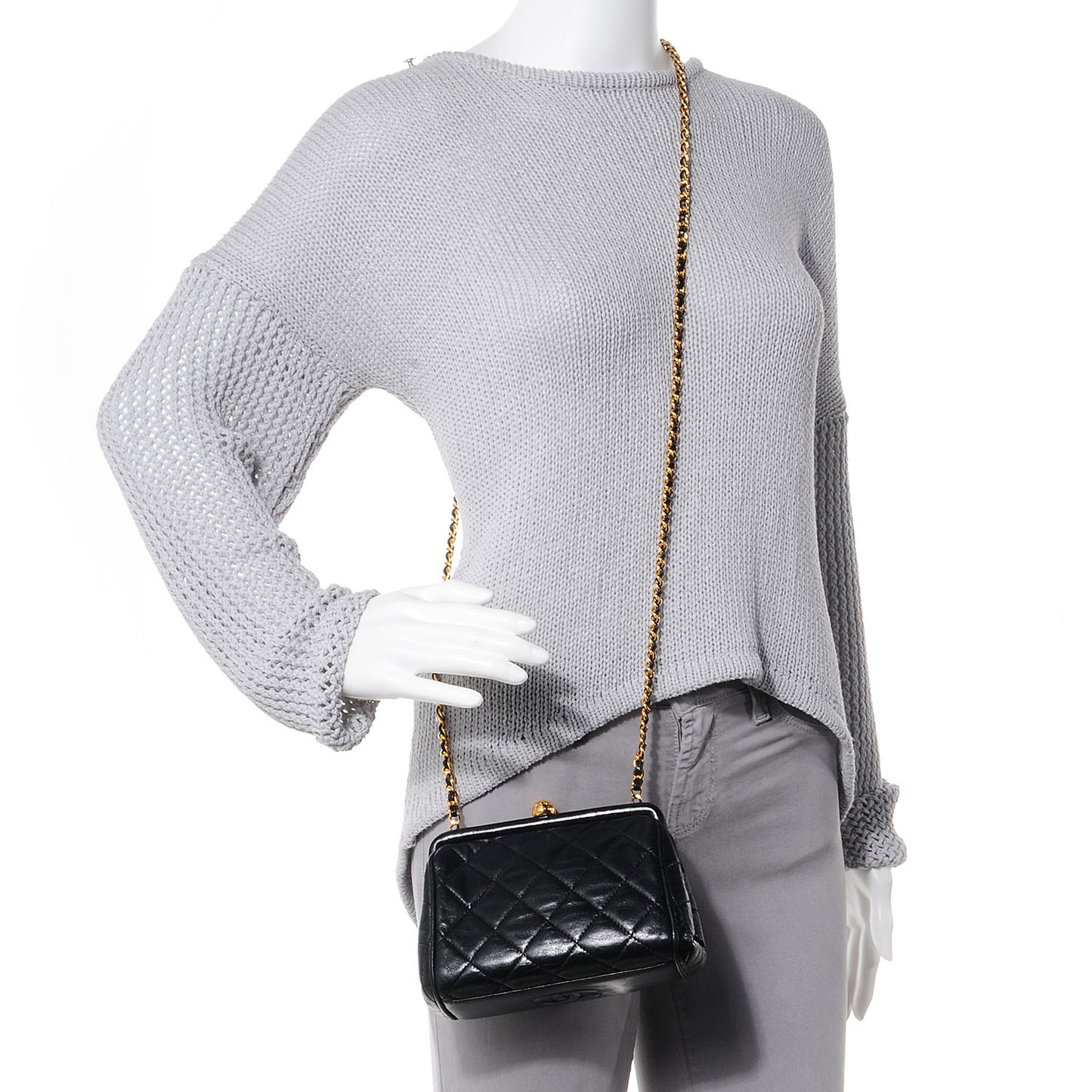 Lambskin Quilted Framed Evening Bag Black