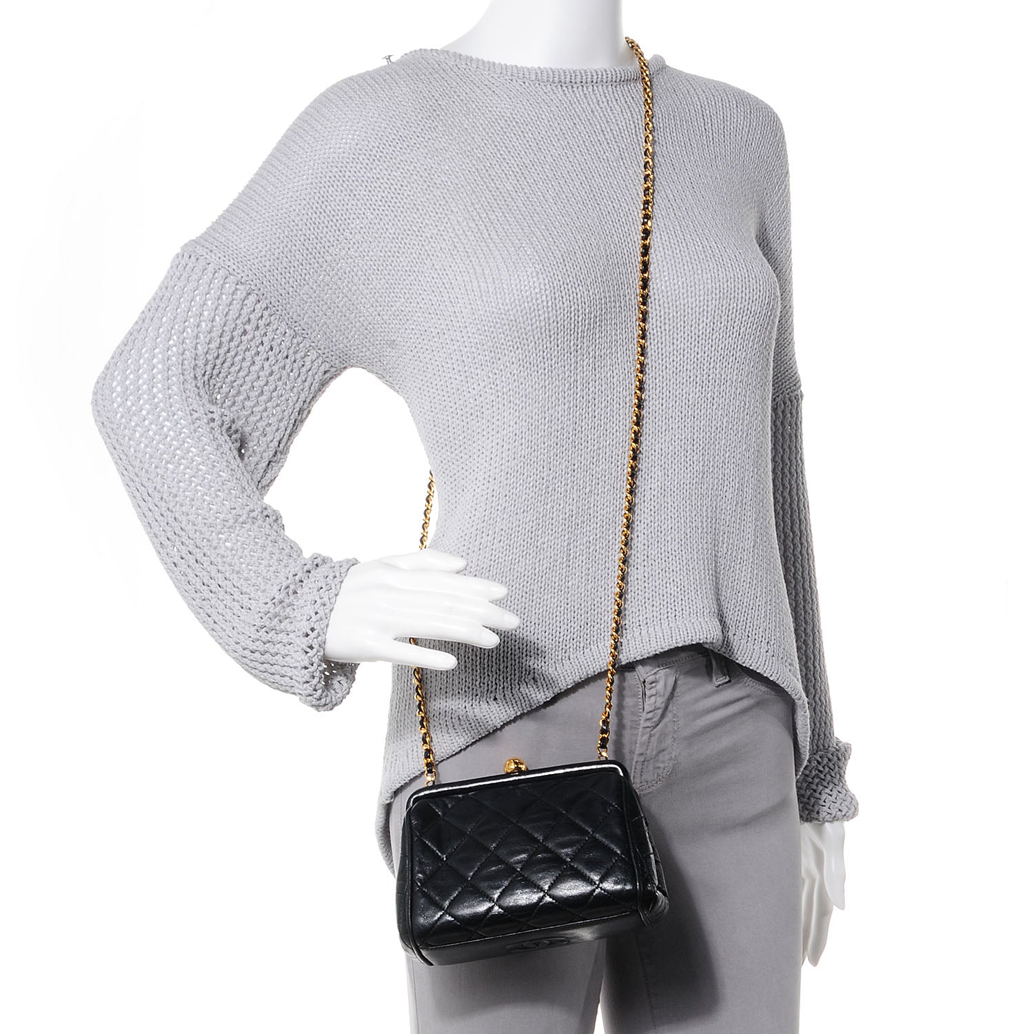 Chanel Lambskin Quilted Framed Evening Bag Black 2 of 8