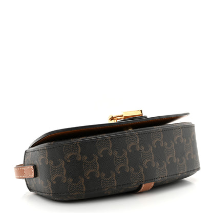 Celine Triomphe Canvas Calfskin Tabou Clutch on Strap Tan 4 of 10