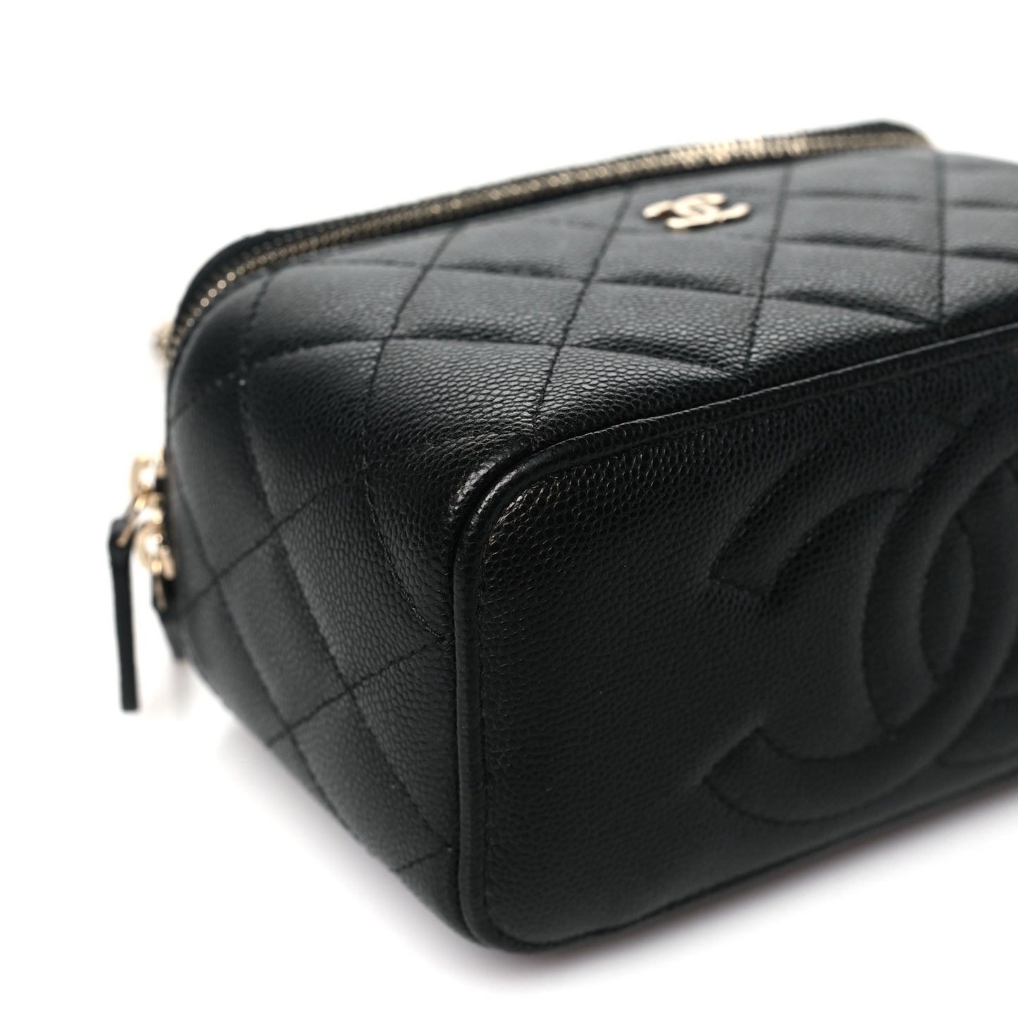 Caviar Quilted Small Vanity Case With Chain Black