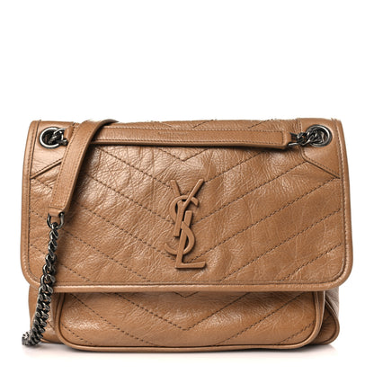 Saint Laurent Crinkled Calfskin Matelasse Monogram Medium Niki Chain Satchel Dark Toffee 1 of 9