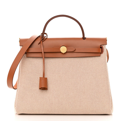 Hermes Vache Hunter Criss Viking Herbag Zip Retourne 31 PM Ecru Beige Naturel 3 of 14