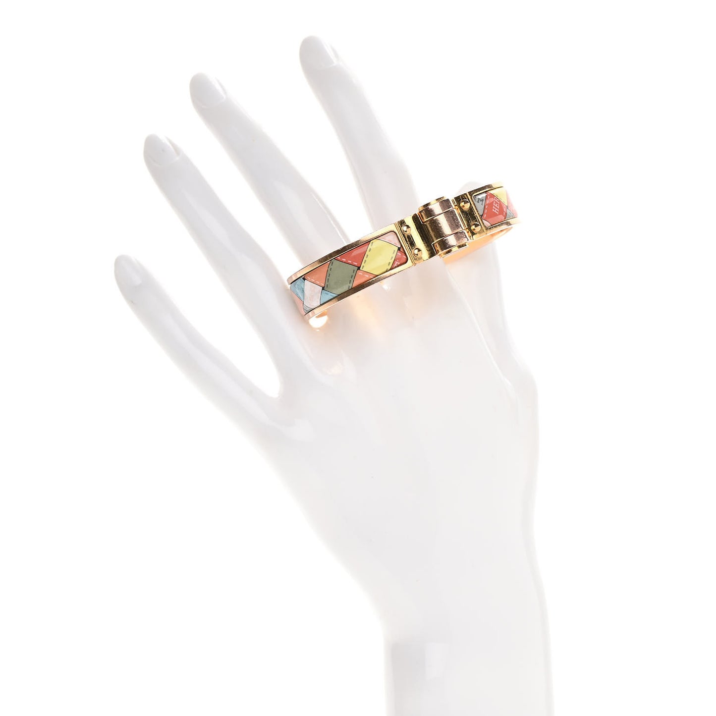 Enamel Printed Narrow Bolduc Au Carre Hinged Bracelet M Romantique