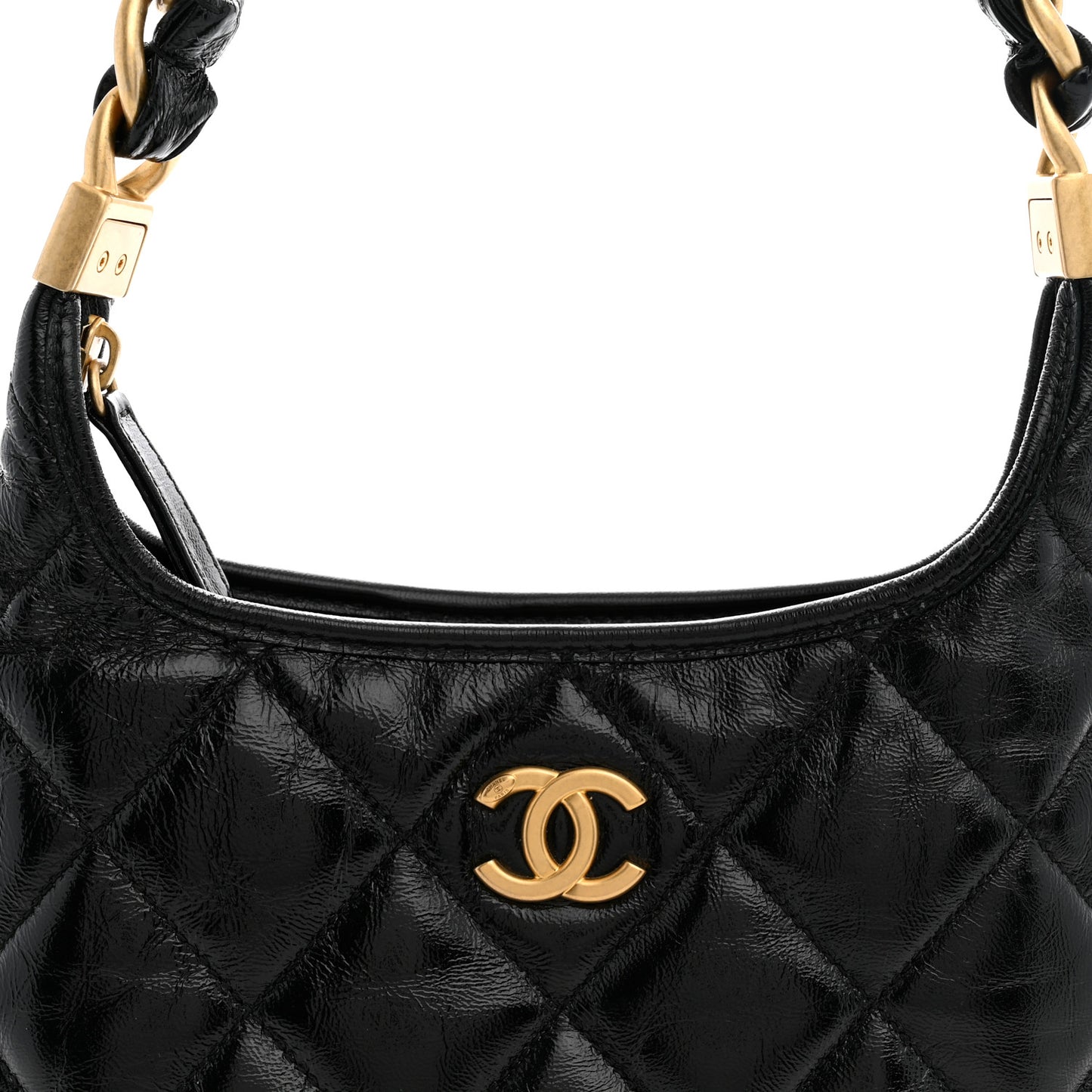 Shiny Crumpled Lambskin Quilted Small CC Funky Town Hobo Black