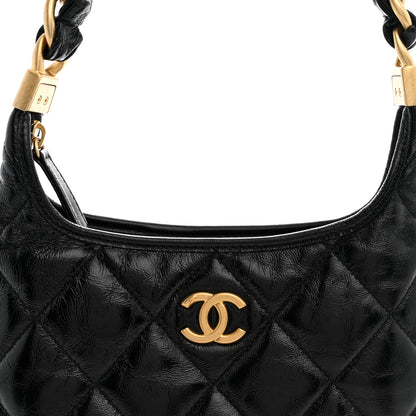 Chanel Shiny Crumpled Lambskin Quilted Small CC Funky Town Hobo Black 7 of 10
