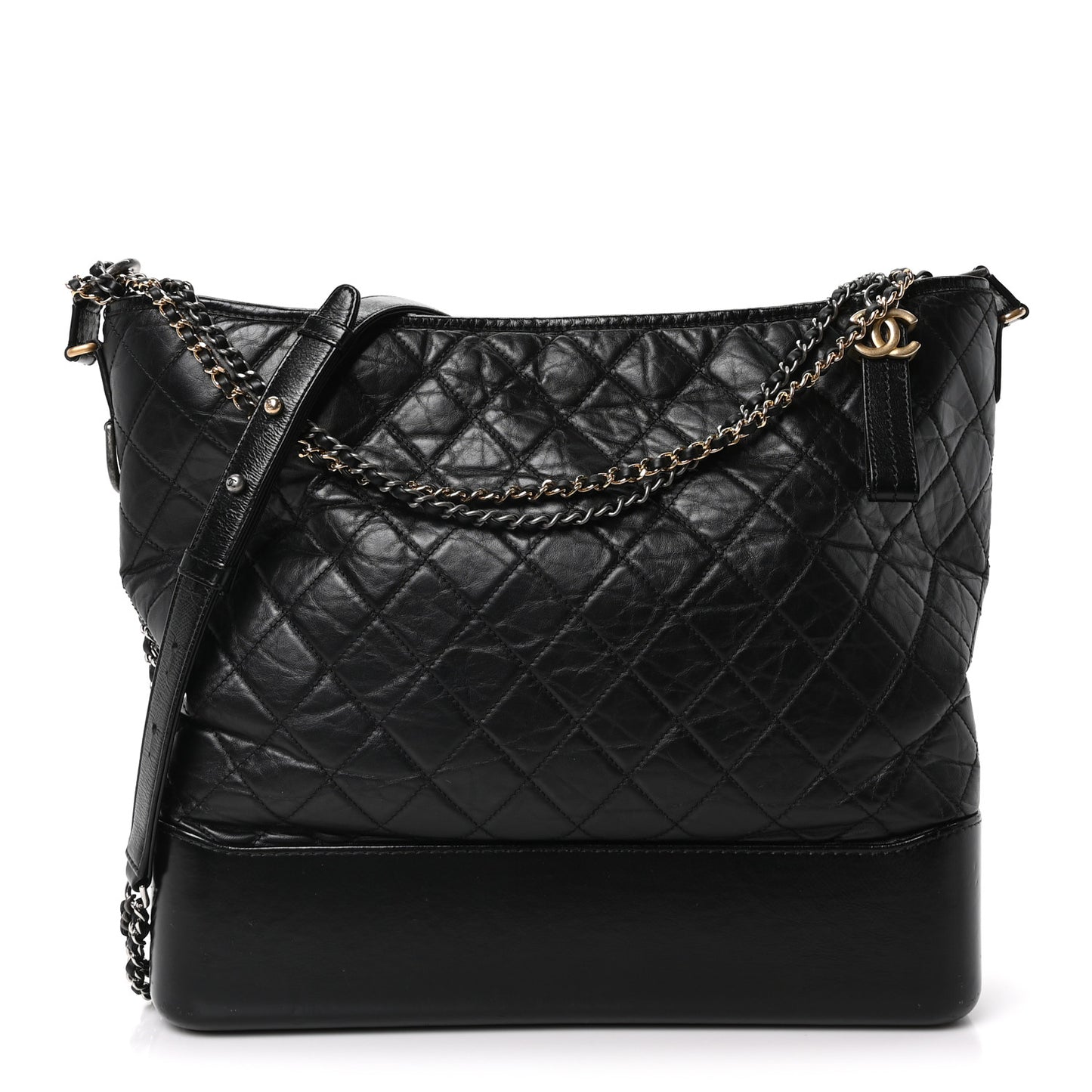Aged Calfskin Quilted Maxi Gabrielle Hobo Black