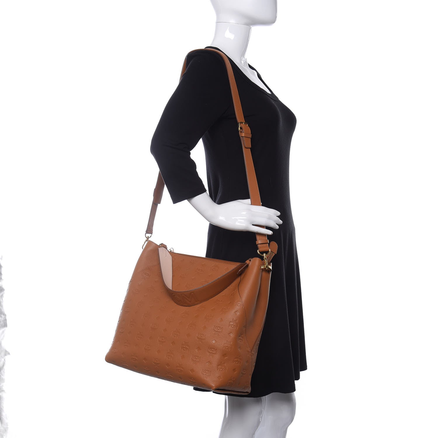 MCM Calfskin Ottomar Monogram Large Klara Hobo Cognac 2 of 12