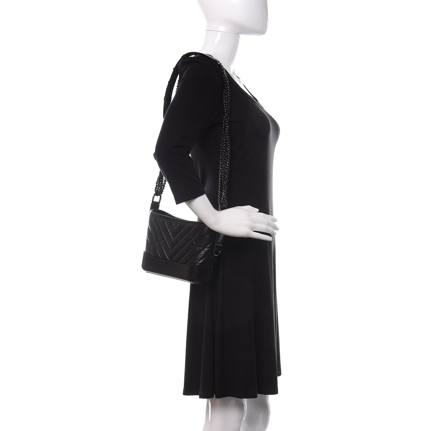 Aged Calfskin Chevron Quilted Small Gabrielle Hobo So Black