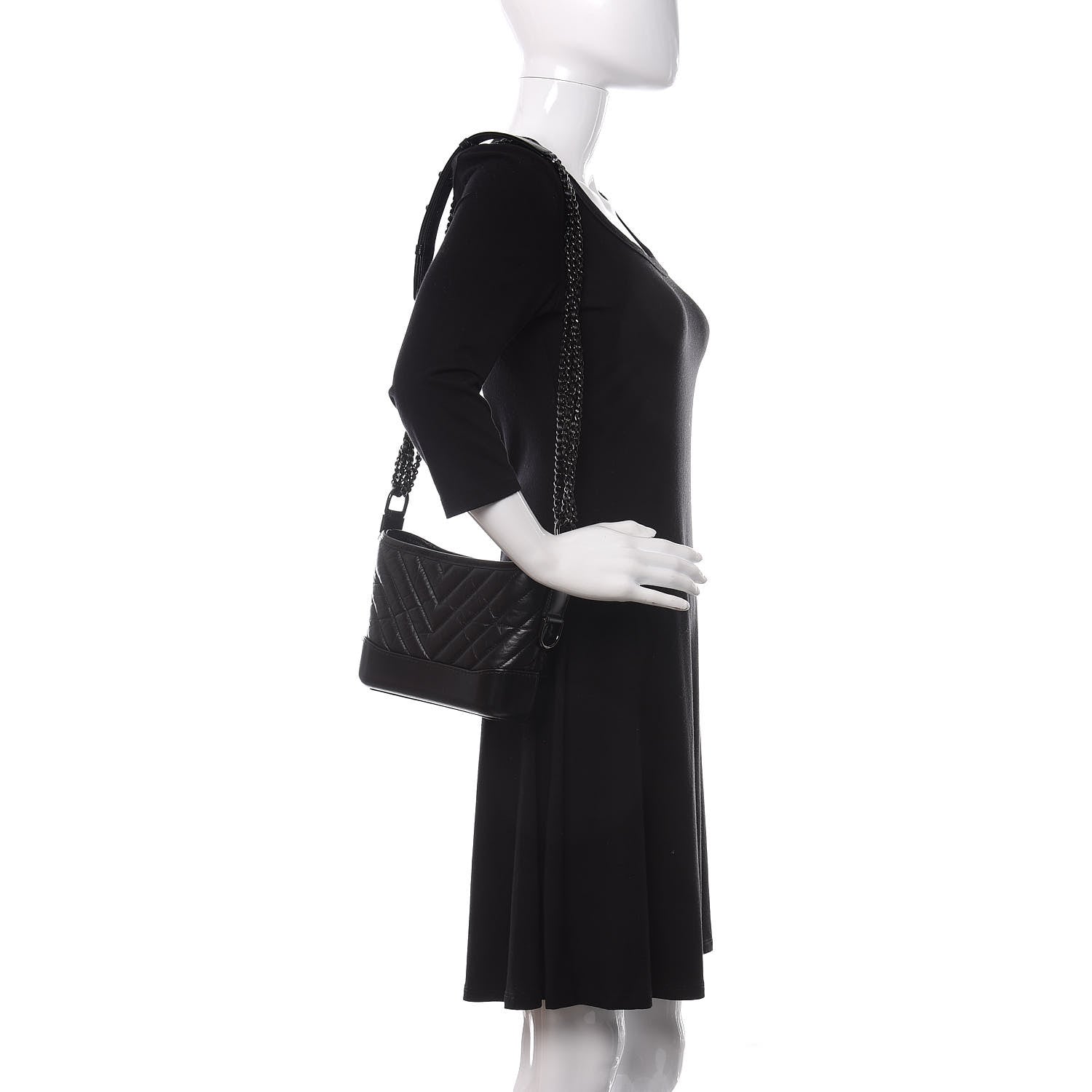 Chanel Aged Calfskin Chevron Quilted Small Gabrielle Hobo So Black 2 of 10