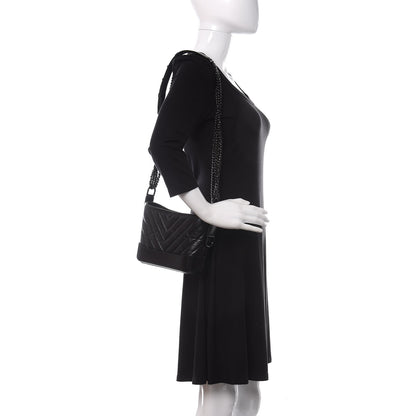 Chanel Aged Calfskin Chevron Quilted Small Gabrielle Hobo So Black 2 of 10