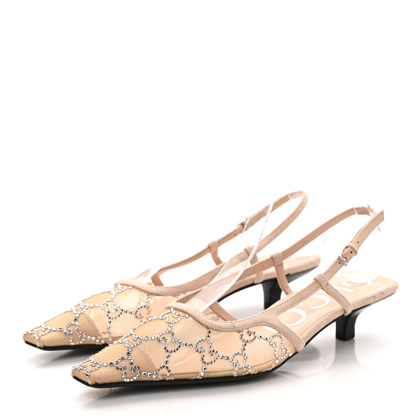 Tela Retino Kid Scamosciato Crystal GG Monogram Square G 35mm Slingback Pumps 36 Light Powder Skin Rose