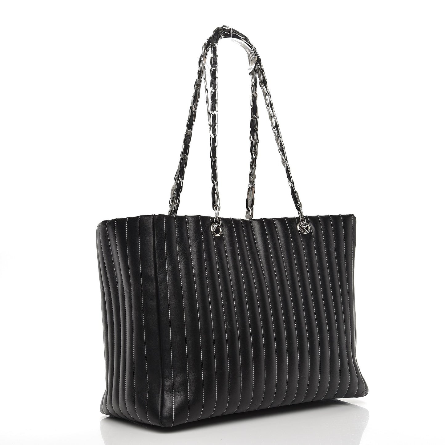 Lambskin Vertical Quilted Large Mademoiselle Tote Black