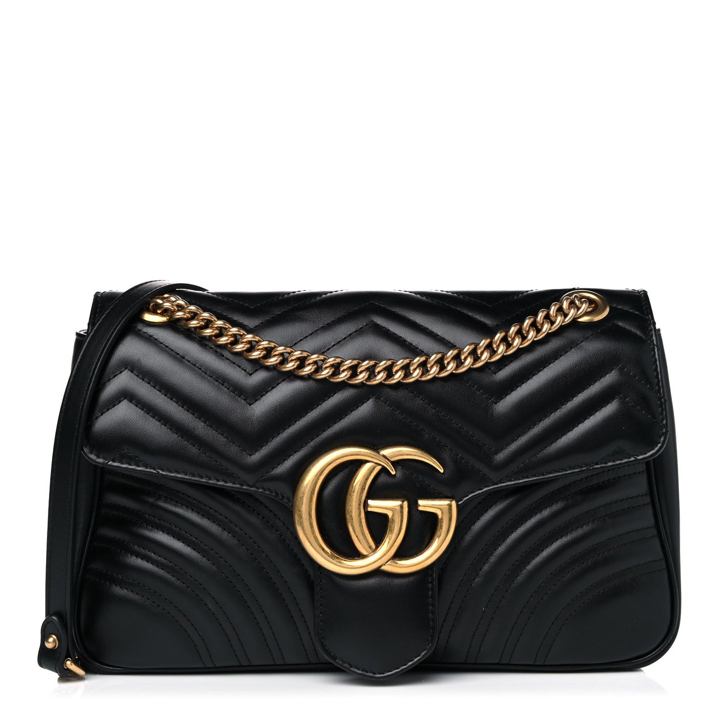 Calfskin Matelasse Medium GG Marmont Shoulder Bag Black