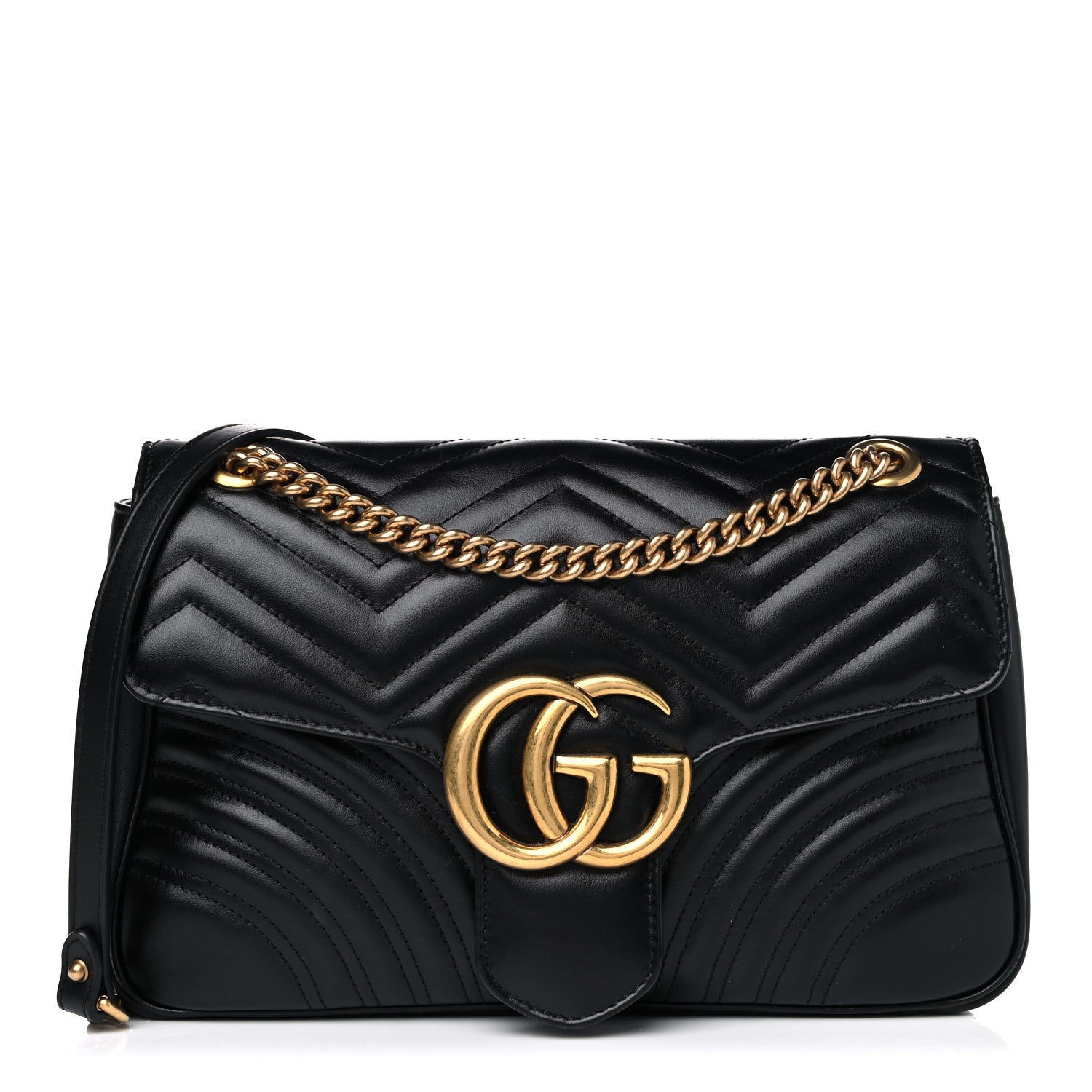 Gucci Calfskin Matelasse Medium GG Marmont Shoulder Bag Black 1 of 10
