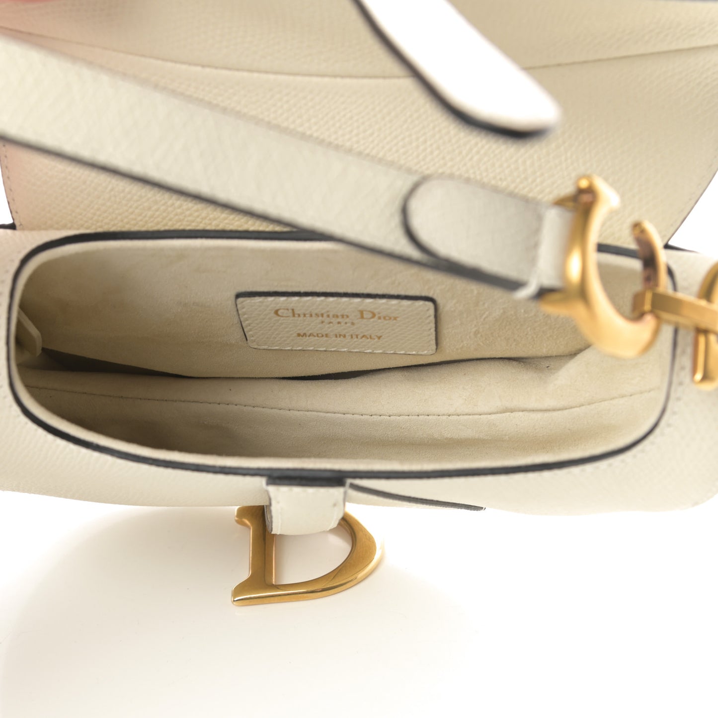 Grained Calfskin Mini Saddle Bag White