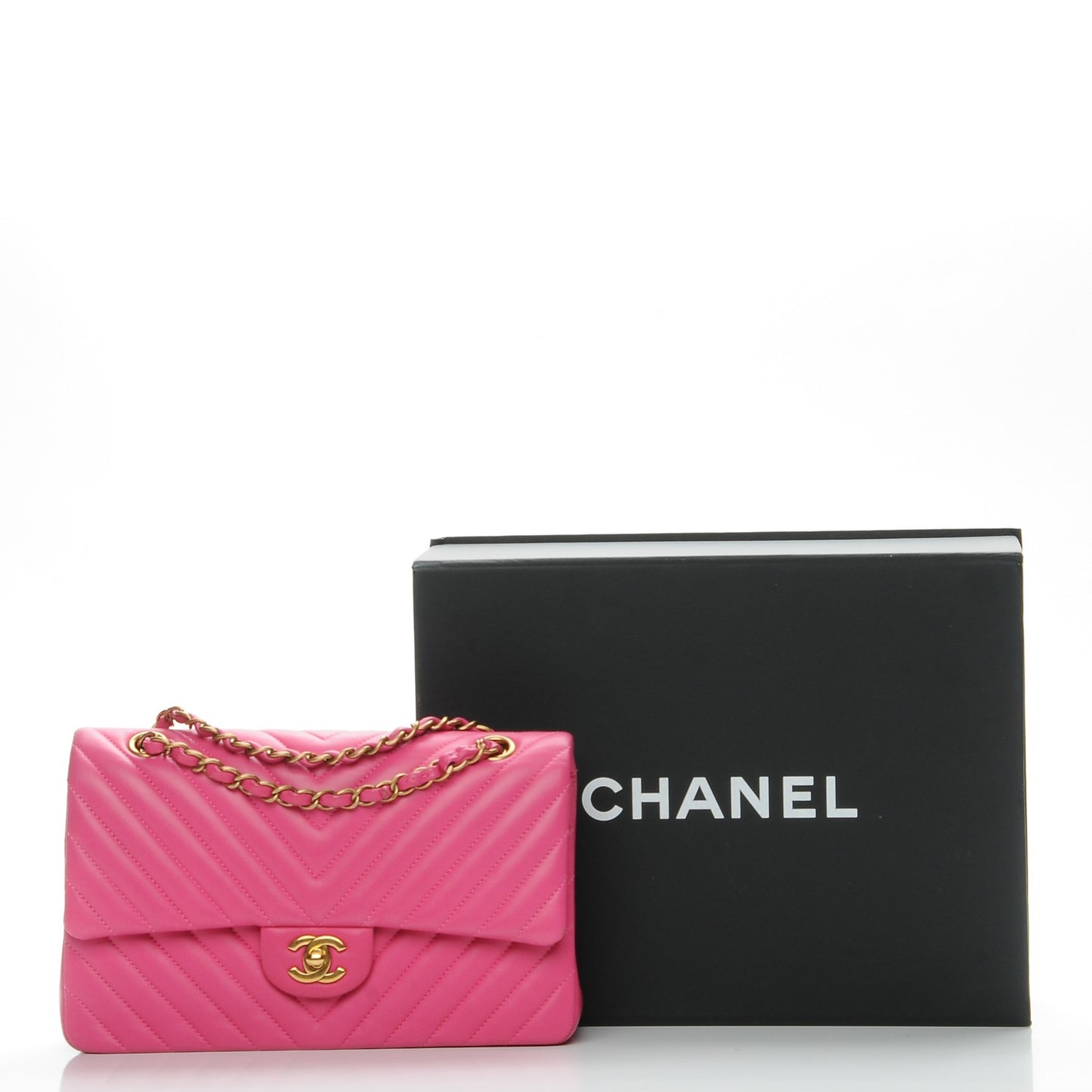 Lambskin Chevron Quilted Medium Double Flap Pink