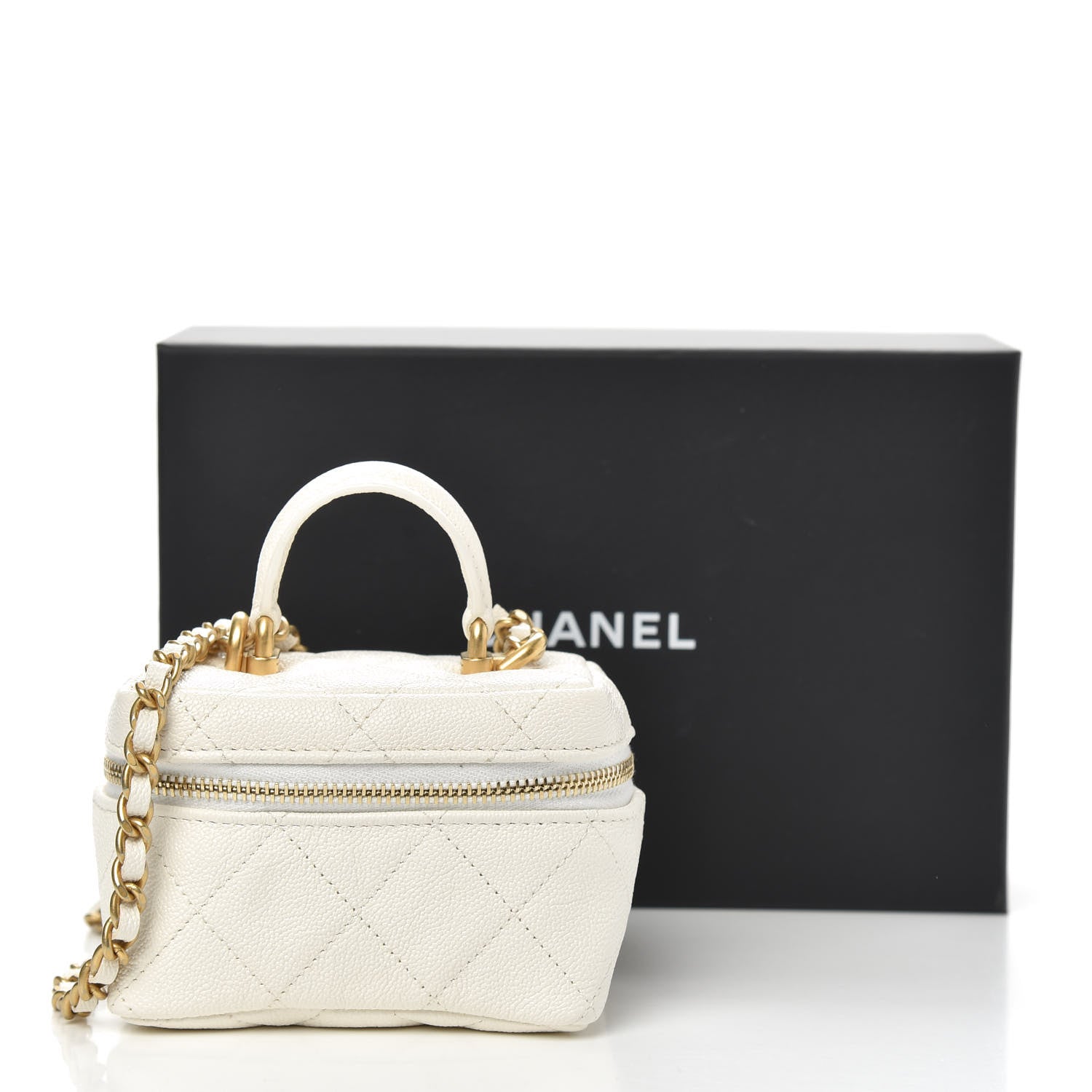 Chanel Caviar Quilted Mini Top Handle Vanity With Chain White 10 of 10