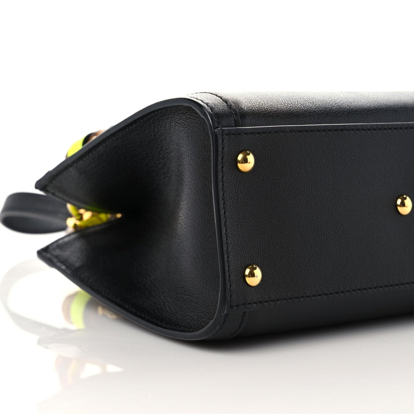 Wonka Grain Calfskin Mini Diana Tote Bag Black Yellow Fluo