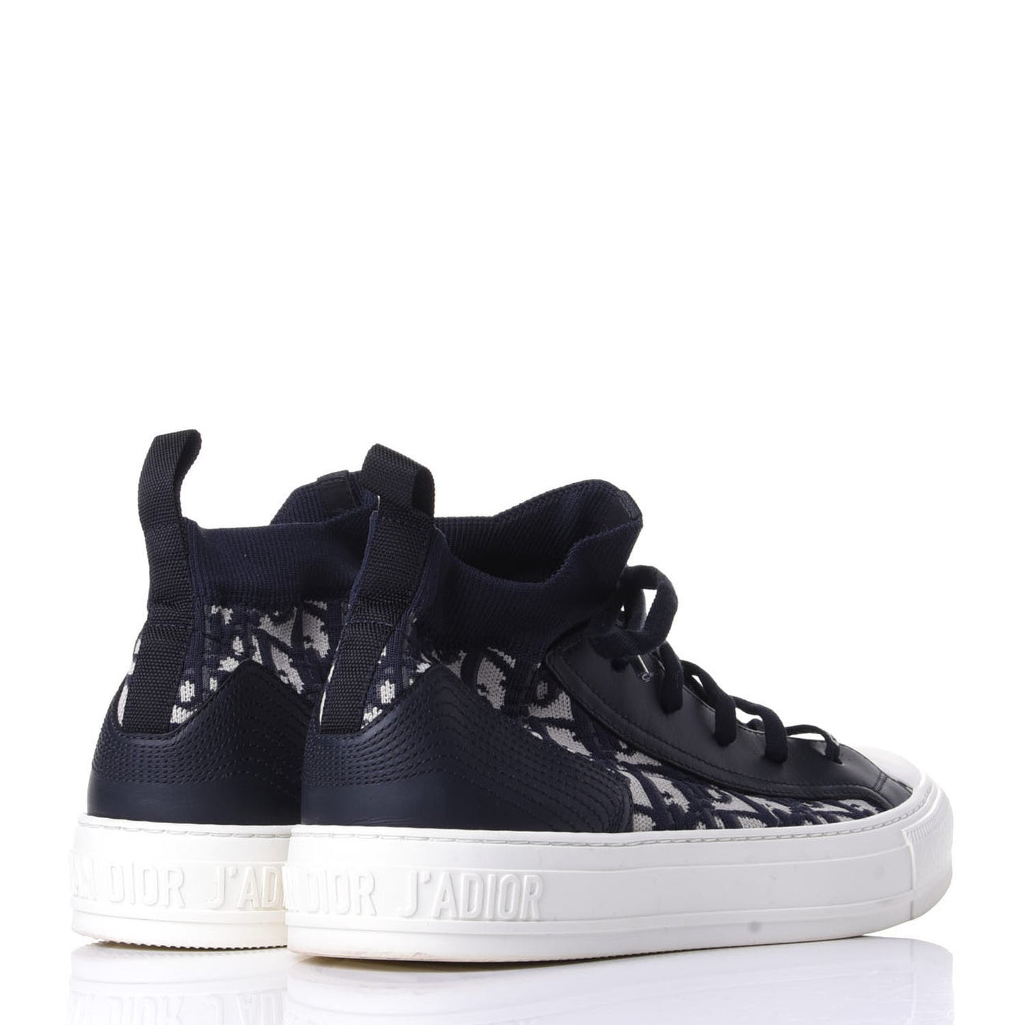 Technical Knit Calfskin Oblique Womens Walk'n Dior Mid Top Sneakers 40 Deep Blue