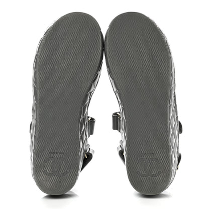Chanel Shiny Calfskin Logo Platform Sandals 38 Grey 5 of 9